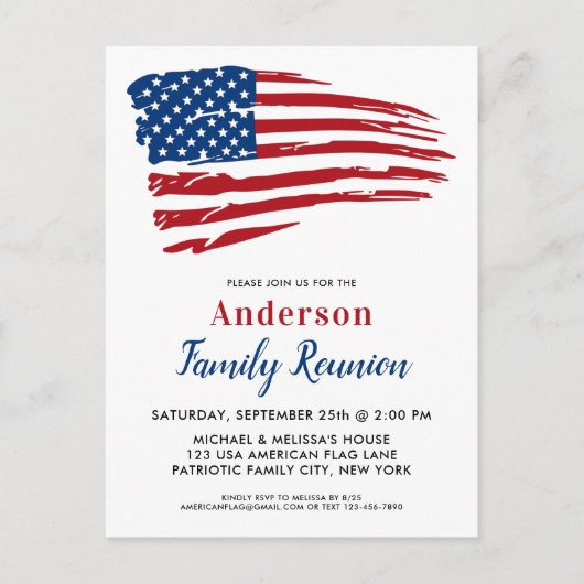 愛国者パーティー アメリカ国旗 家族再会 インビテーションポストカード (正面)