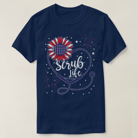 愛国聴診器ひまわりスクラブライフナース4 Tシャツ (デザイン正面)