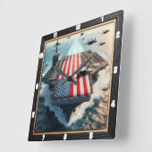 愛国航空機キャリアジェット スクエア壁時計 (傾斜)