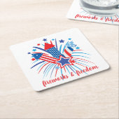 愛国花火と自由 スクエアペーパーコースター (アングル)