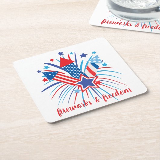 愛国花火と自由 スクエアペーパーコースター (アングル)