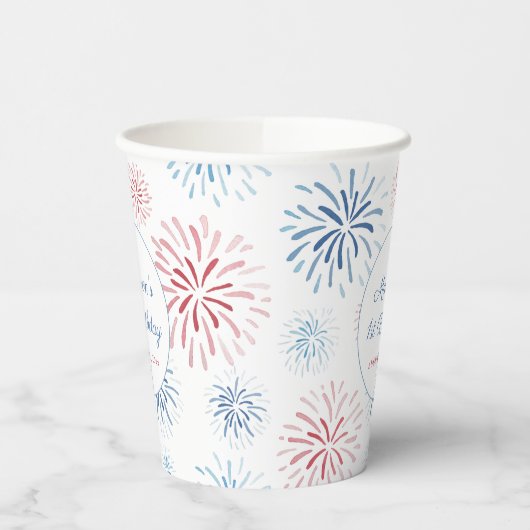 愛国花火の夏の最初の誕生日パーティー 紙コップ (左)