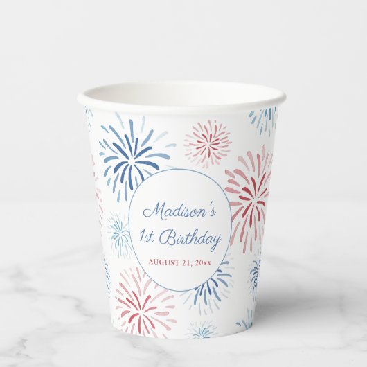 愛国花火の夏の最初の誕生日パーティー 紙コップ (正面)