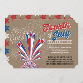 愛国花火7月4日パーティー招待状 招待状