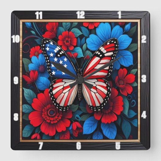 愛国蝶フローラ スクエア壁時計 (正面)
