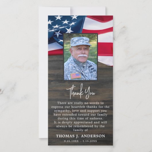 愛国記念写真悔やみや弔慰軍隊葬儀 サンキューカード (正面)