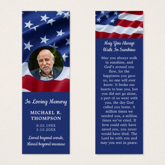 愛国記念写真葬儀祈りの言葉しおり (正面&裏面)