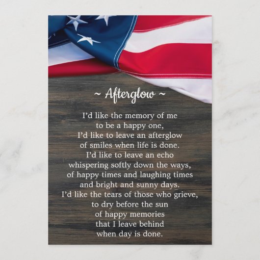 愛国記念写真葬儀祈りの言葉カード5x7 シーズンカード (裏面)