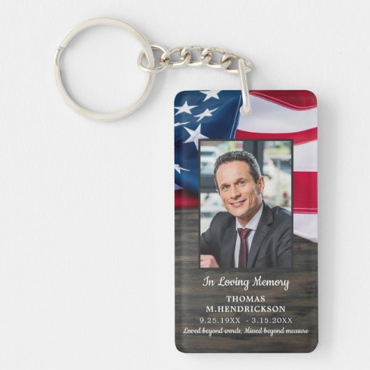 愛国記念写真USA国旗の葬儀祈りの言葉 キーホルダー (正面)