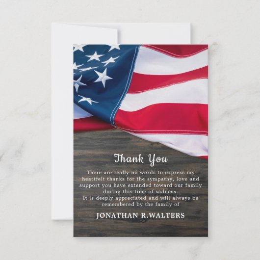 愛国記念悔やみや弔慰アメリカ国旗の感謝してい葬儀 サンキューカード (正面)