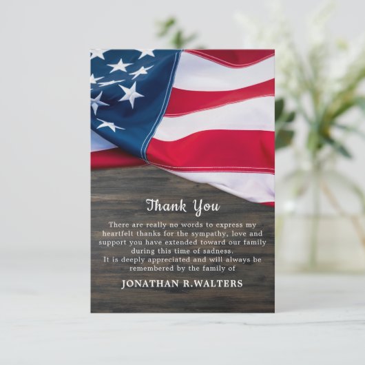 愛国記念悔やみや弔慰アメリカ国旗の感謝してい葬儀 サンキューカード (スタンド正面)
