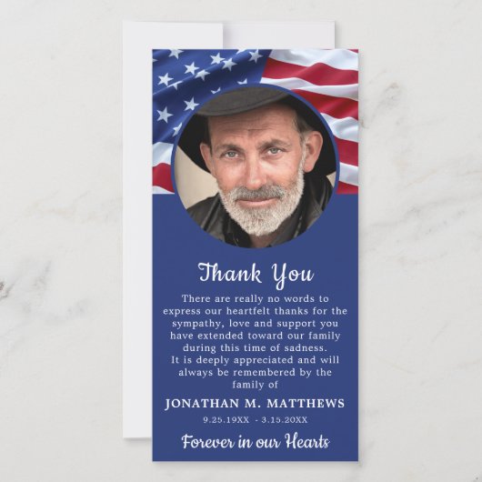愛国記念米国国旗の写真軍隊葬儀 サンキューカード (正面)