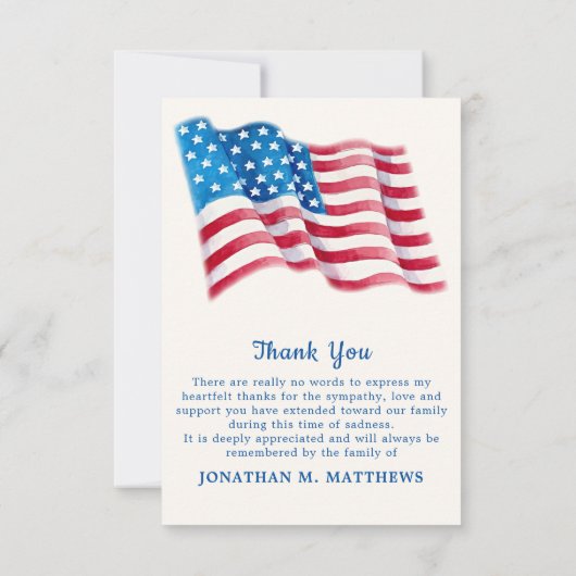 愛国記念米国国旗の写真退役軍人葬儀 サンキューカード (裏面)