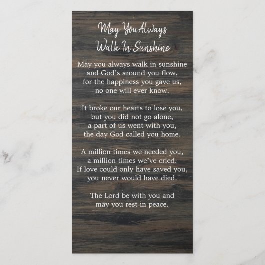 愛国記念米国旗葬儀祈りの言葉ブックマーク (裏面)