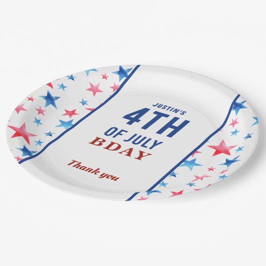 愛国誕生日7月4日赤い青い星 ペーパープレート (アングル)