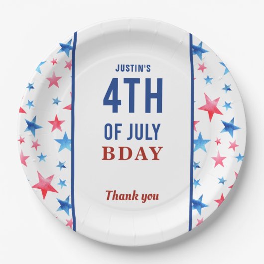愛国誕生日7月4日赤い青い星 ペーパープレート (正面)