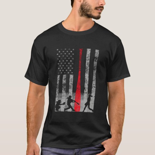 愛国赤バットソフトボールフラグ Tシャツ (正面)