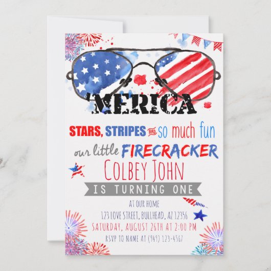 愛国赤白と青の小さな爆竹 招待状 (正面)