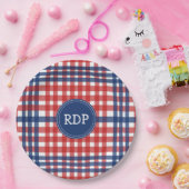 愛国赤白と青の格子模様カスタム ペーパープレート (パーティー)