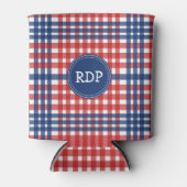 愛国赤白と青の格子模様カスタム 缶クーラー (正面)