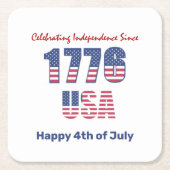 愛国赤白と青7月4日 スクエアペーパーコースター (正面)