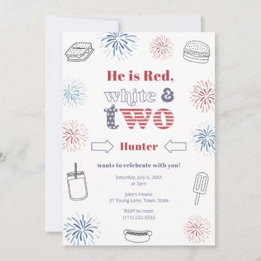 愛国赤白と2歳の誕生日パーティーBBQ 招待状 (正面)