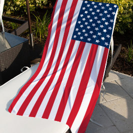 愛国赤白青アメリカ国旗 ビーチタオル