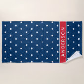 愛国赤白青スターズ名前をカスタムする ビーチタオル (正面)