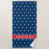 愛国赤白青スターズ名前をカスタムする ビーチタオル (正面)