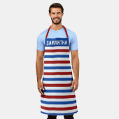 愛国赤白青ストライプカスタム エプロン (着用した状態)