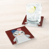 愛国赤白青ペンギン ガラスコースター (アングル)