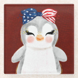 愛国赤白青ペンギン ガラスコースター