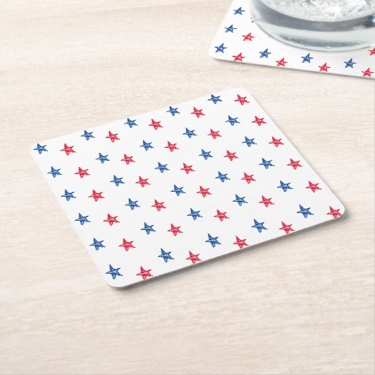 愛国赤白青手描き星かわいい スクエアペーパーコースター (アングル)