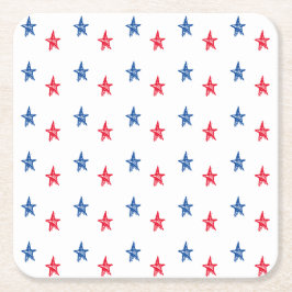 愛国赤白青手描き星かわいい スクエアペーパーコースター