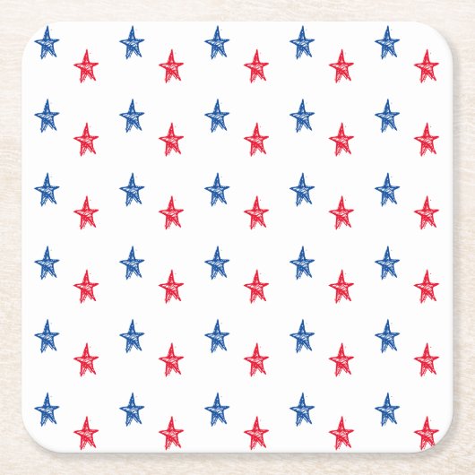 愛国赤白青手描き星かわいい スクエアペーパーコースター (正面)