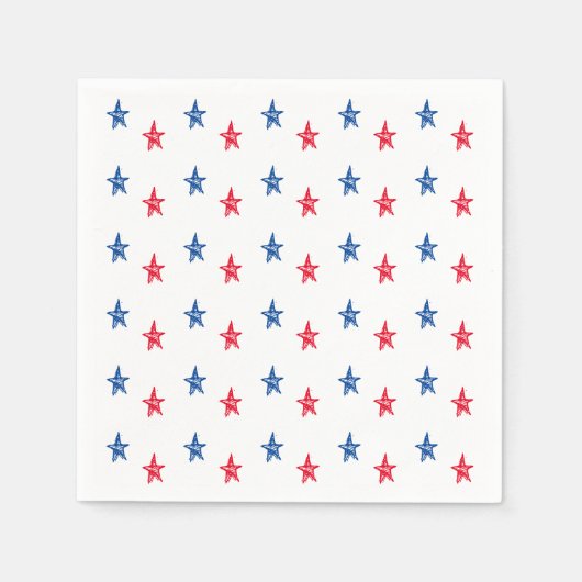 愛国赤白青手描き星かわいい スタンダードカクテルナプキン (正面)