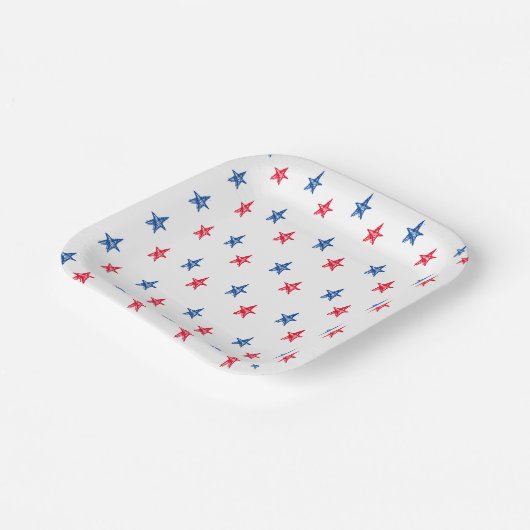 愛国赤白青手描き星かわいい ペーパープレート (傾斜あり)