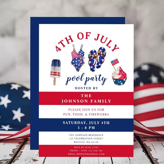 愛国赤白青7月プールパーティー4日 招待状