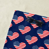 愛国赤白・青米国国旗のハート ビーチタオル (インサイチュ)