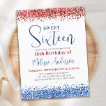 愛国赤青グリッタースウィート16誕生日パーティー インビテーションポストカード<br><div class="desc">愛国祝sweet sixteenバースデーパーティ招待状の特別な日だ！私たちモダンとエレガントデザインはシックなtouchを備えガーリー、グリッターアクセントと赤、白、青の配色を持つ。アメリカを愛する軍隊の女の子に最適なアメリカ国旗のテーマであなたのプライドを表示！COPYRIGHT © 2021 Judy Burrows,  Black Dog Art - All Rights Reserved.愛国赤青グリッター甘い16誕生日パーティー招待はがき</div>