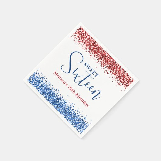 愛国赤青グリッタースウィート16誕生日パーティー スタンダードカクテルナプキン (角)
