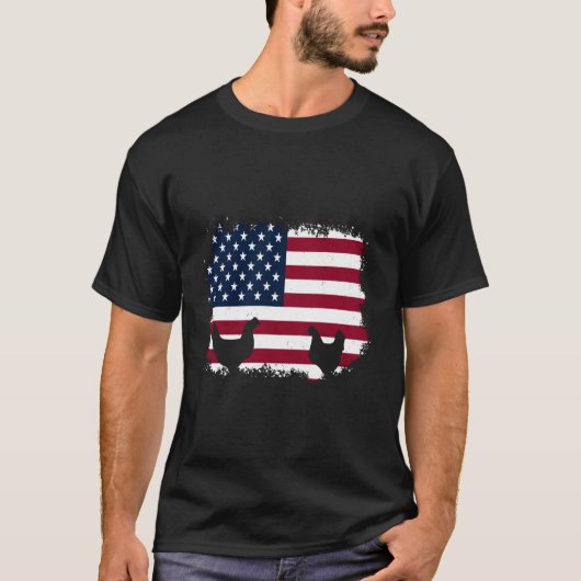 愛国農家 7月4日のニワトリ アメリカ国旗 Tシャツ (正面)