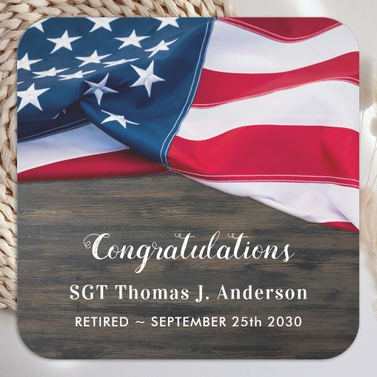愛国退職米国国旗の軍隊 スクエアシール