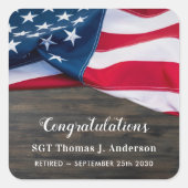 愛国退職米国国旗の軍隊 スクエアシール (正面)