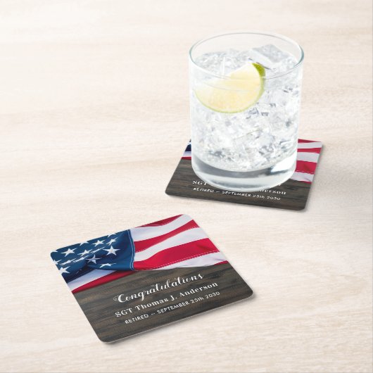 愛国退職米国国旗の軍隊 スクエアペーパーコースター (インサイチュ)