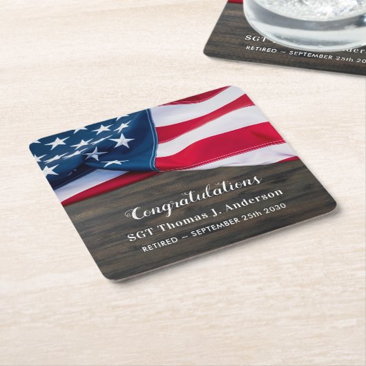 愛国退職米国国旗の軍隊 スクエアペーパーコースター (アングル)