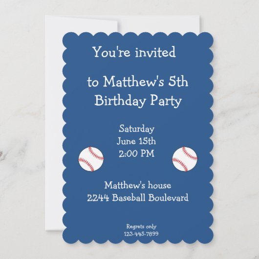 愛国野球の誕生日パーティーへの招待 招待状 (裏面)