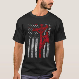 愛国電動揺して気線ラインマンアメリカ Tシャツ