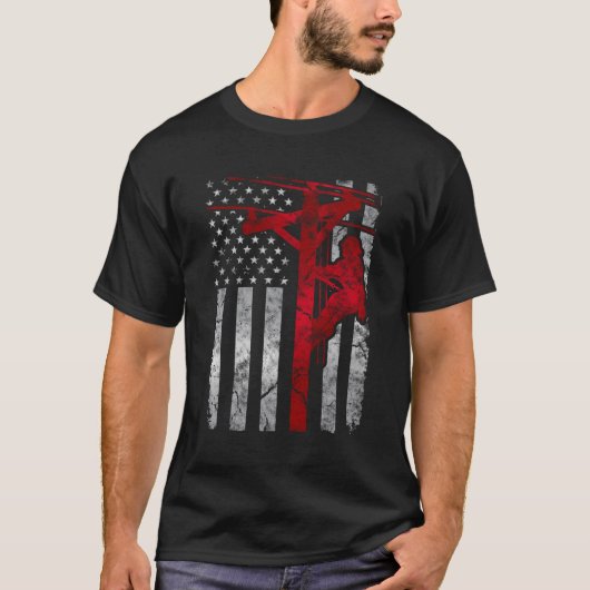 愛国電動揺して気線ラインマンアメリカ Tシャツ (正面)