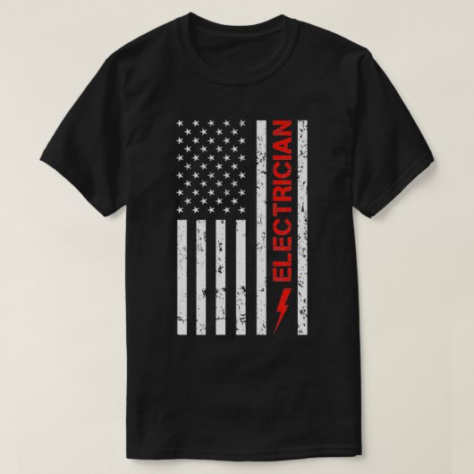愛国電気技師アメリカ米国国旗おもしろい線 Tシャツ (デザイン正面)